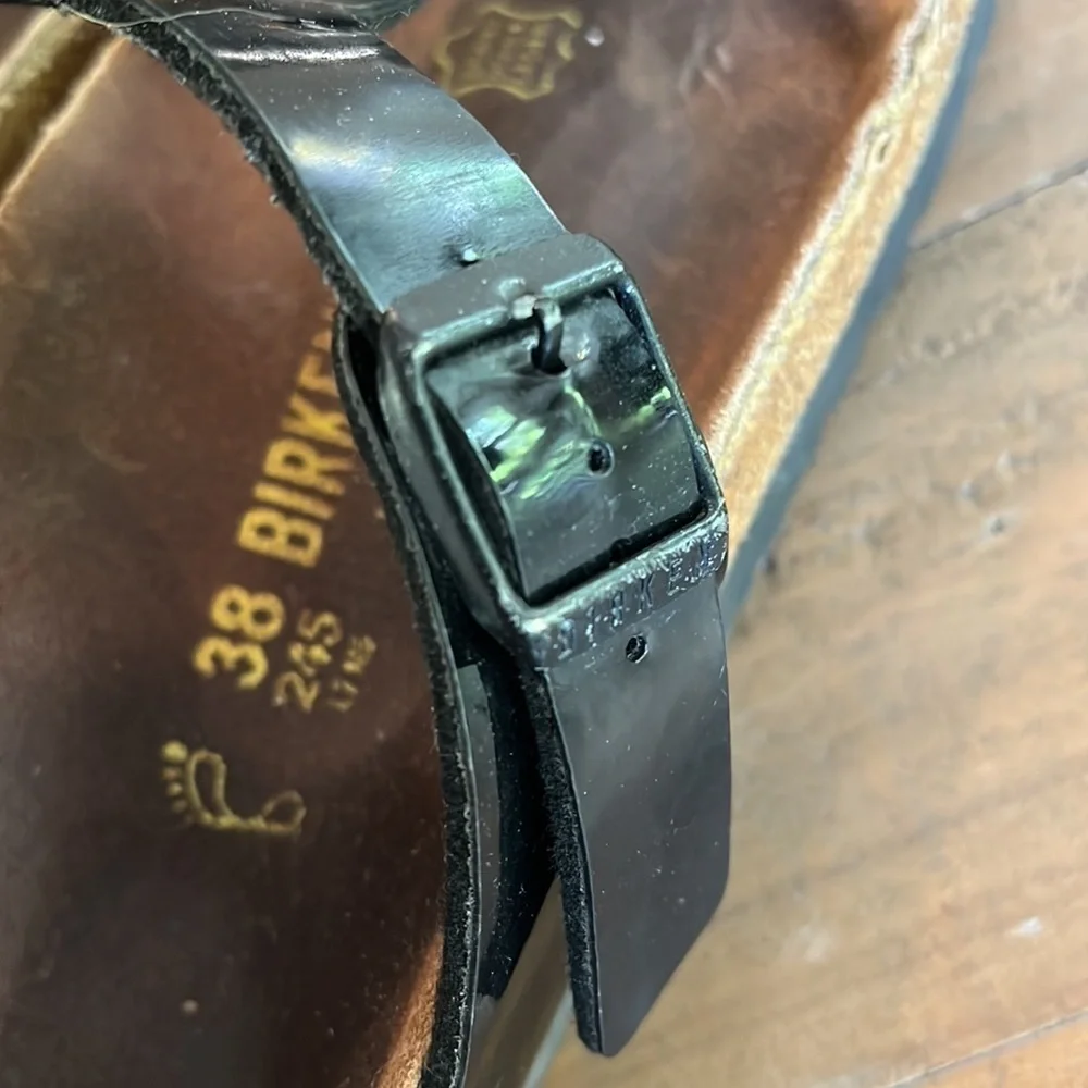 Birkenstock Gizeh Black Patent Leather Cork Sandals Thongs EU 38 US 7
